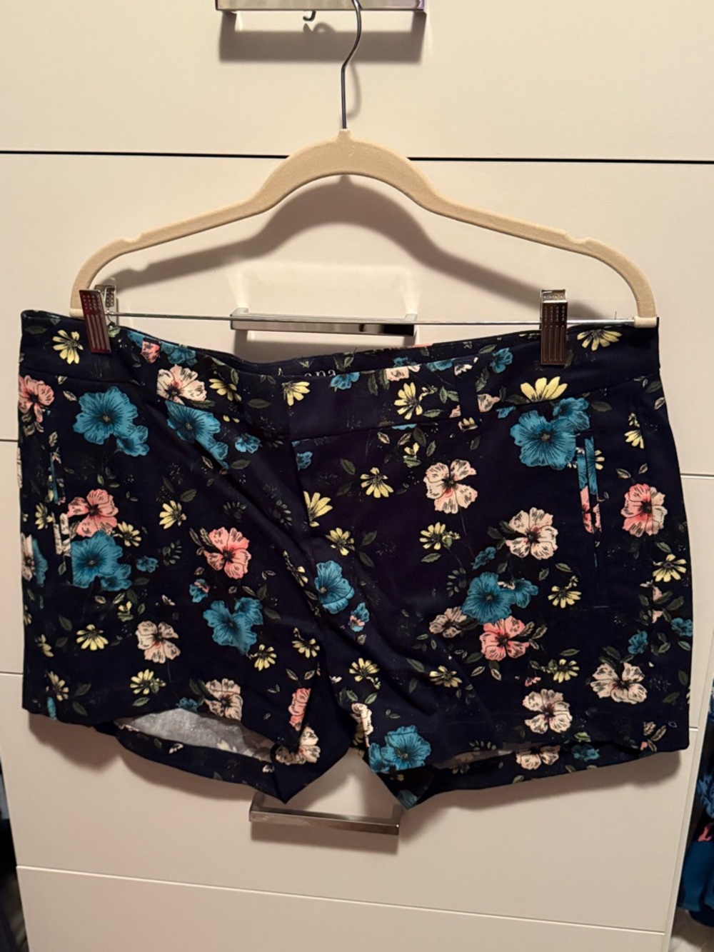 a.n.a Black Floral Stretch Shorts with Blue & Pink Blossoms